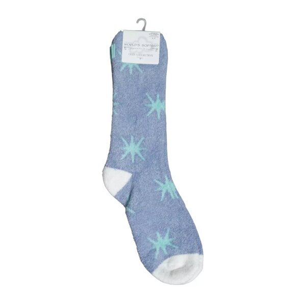 Worlds Softest Socks Cozy Stars Crew Womens Size 6-11 Starburst Cool Blue NWT - Picture 2 of 6